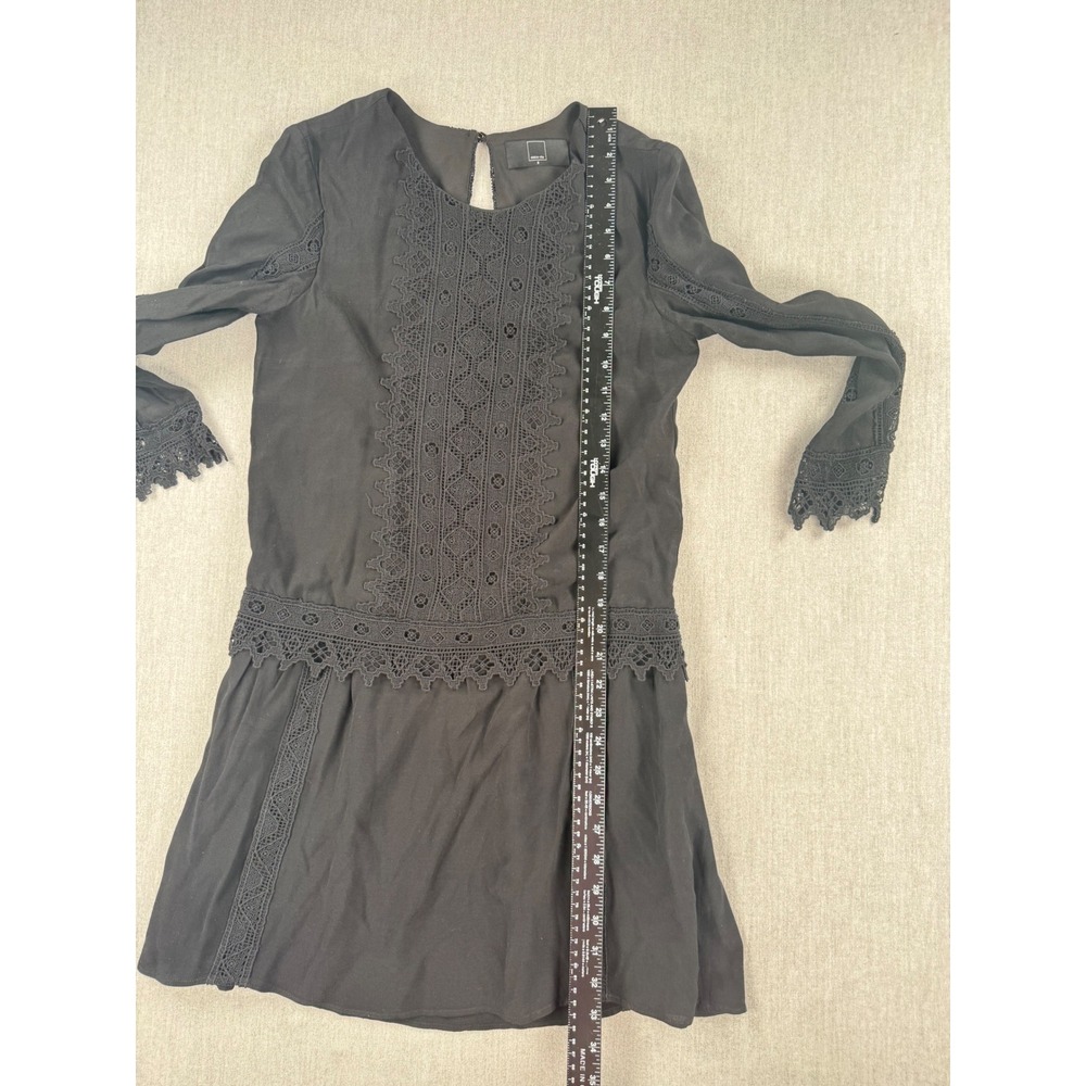 Dolce Vita Black Crochet Lace Panel Long Sleeve Boho Mini Dress Size Small - Picture 5 of 9